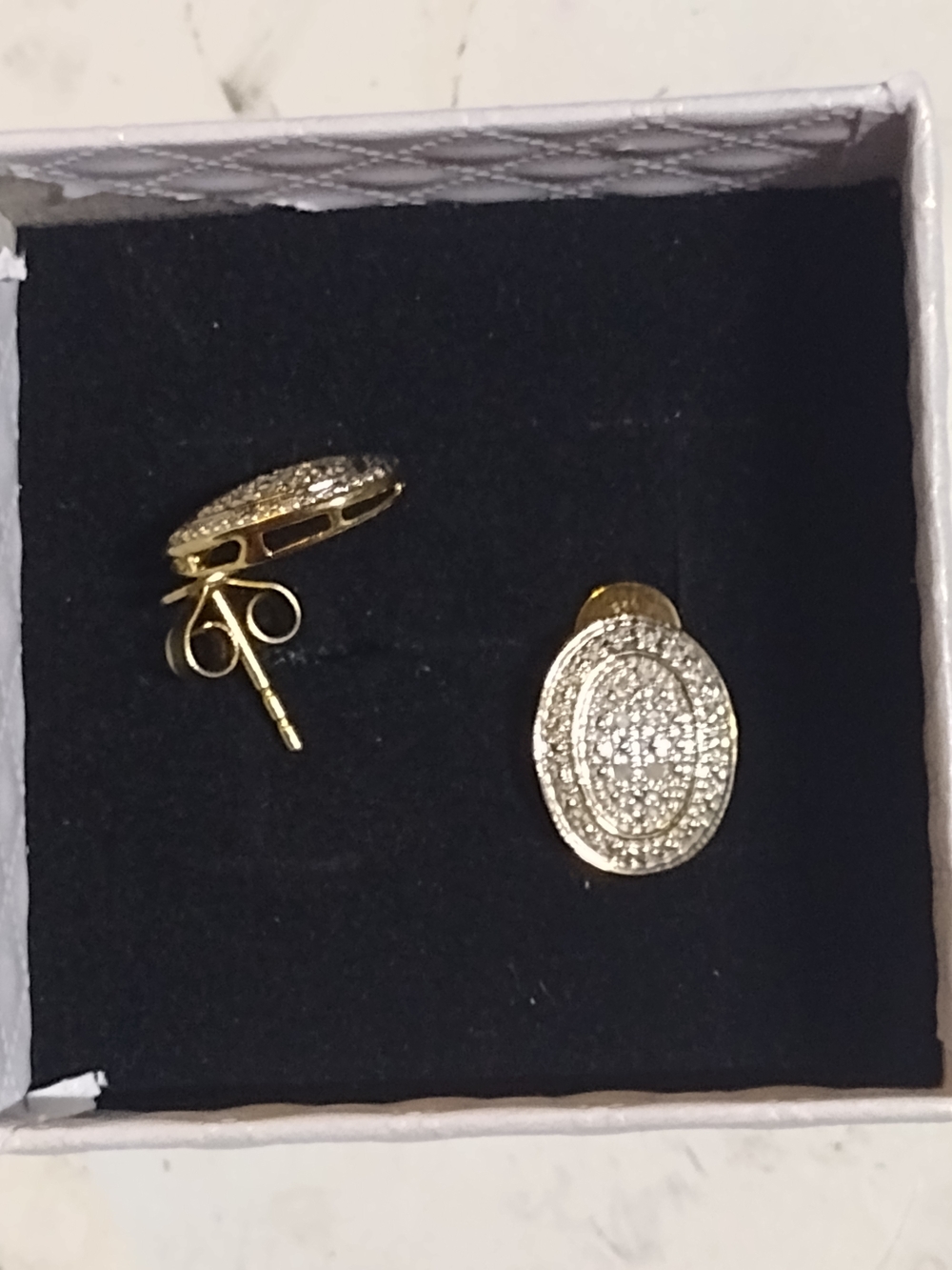 925 Gold Tone Oval Pave Stud Earrings - Women Jewelry